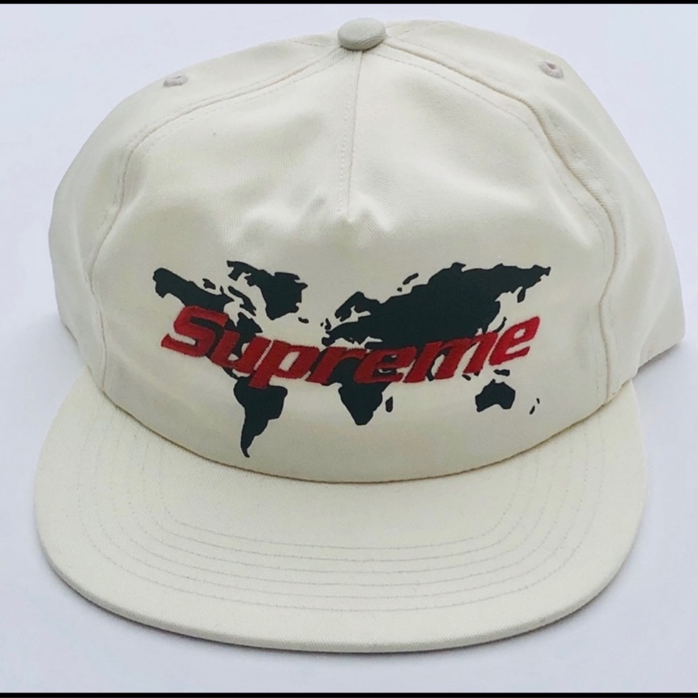 Supreme Cream World Map Logo Cap with Red and Black Details